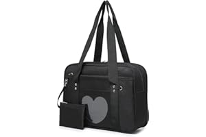 Jywmsc Torba na ramię w kształcie serca Damska Torba szkolna Anime Kawaii, Czarny, 14,2 x 4,7 x 10,2 cm