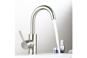 DIDARENBA Grifo lavabo alto acero inoxidable monomando agua fria y caliente con mangueras incluidas grifo alto lavabo bañera grifos altos para lavabos grifo lavabo caño alto grifo alto baño curvo