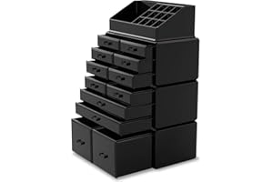 READAEER Organizer na kosmetyki do makijażu, szuflady, ekspozycyjne pudełka, 12 szuflad (czarny)