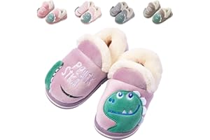 DRECAGE Boys Girls Winter Slippers Toddler Dinosaur Slippers for Kids Warm Plush Anti-Slip House Shoes