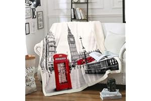 Tbrand London Stadt 3D Drucken Flanell Fleecedecke Rot Telefonzelle Decke Microfaser Grau Modern City Landschaft Kuscheldecke Decke Kinder Mädchen Wohndecke 150x200cm