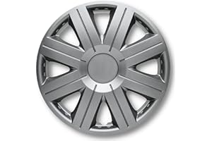 ALBRECHT AUTO-ZUBEHÖR Albrecht Copricerchi 16 Pollici Argento Neri per Cerchioni in Acciaio - Borchie Pollici Cosmos in plastica di Alta qualità con Rivestimento a Strati - Made in EU