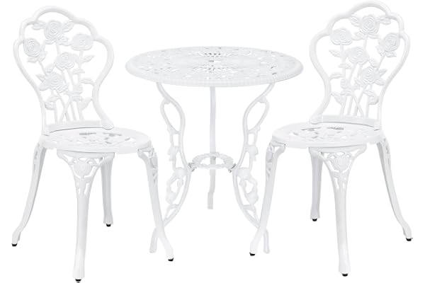casa.pro Set de Bistrot Style Vintage Ensemble de Table et de Chaises de Jardin Terrasse Patio Stable Résistant aux Intempéries Design Classique en Fonte Aluminium Blanc