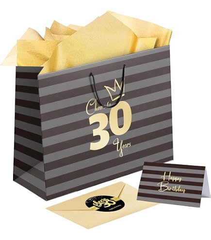 Geschenktüte Zum 55. Geburtstag – Weiß-schwarz, Mit Schleife & Karte, Mittel/klein, Wiederverwendbar