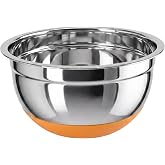 Fackelmann Non-Slip Soft Bowl 20 cm, Stainless Steel Bowl with Orange Silicone Base, Stainless Steel Bowl Ideal for Mixing, W