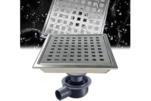 BODYGAD Canal De Ducha Cuadrado 15x15 Cm, DesagüE De Suelo Ducha Sifón 360° con Antiolores Y Colador De Pelo Canal De DesagüE De Acero Inoxidable Desagüe De Suelo Desagüe De Ducha Muy Plano Desagüe