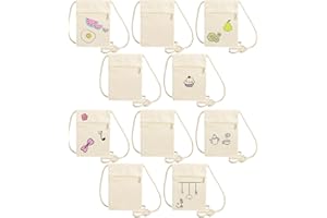 Smilcloud 10 Stück Stoffbeutel zum Bemalen, DIY Kleine Schultertaschen Beutel zum Bemalen, Taschen Bemalen Kinder Brustbeutel für Geburtstagsfeier, Schule, Feier, Geschenk, Beige