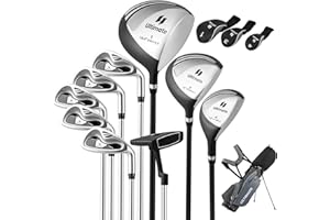 GYMAX Juego Completo de Palos de Golf para Hombre, Juego de Golf con Bolsa de Soporte, Bolsa trípode con 7 Compartimentos, Putter, 3 Maderas: Driver#1, Fairway#3, Hybrid#4, 5 Hierros