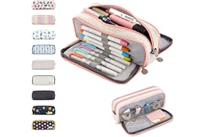 NEWUPZSI Piórnik dla nastolatek i dziewcząt, piórnik z 3 przegródkami, duża pojemność, piórnik na ołówki do szkoły i biura, 3-komorowy różowy pled B