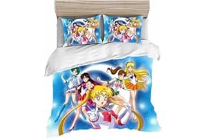 HNSRYLQX Anime Sailor Moon Bettwäsche-Set, Kinder Bettbezug-Sets Mit Kissenbezügen, Sailor Moon, Baumwolle 100% Mikrofaser, Für Kinder Jungen (10,135x200cm)
