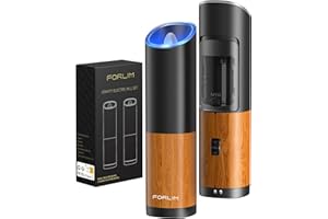 FORLIM Moulin à poivre électrique, Moulin à sel avec lumière LED, grosseur réglable, Meulage automatique par gravité, Moulin à épices, Opération à une main, 2 Pièces(Grain de bois classique)