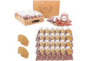 Cultivea® Plateau de 24 sachets de Fleurs séchées Naturelles – Roses - Fleurs pour Mariage, Anniversaire, fête - Décoration Mariage - Confettis - Bougies et Résines - Pétales de Roses séchées