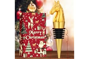 LULLEA Tappo per bottiglia di vino a forma di testa di cavallo, regalo di Natale, regalo di Natale per donne e uomini, oro con confezione natalizia e biglietto di Natale