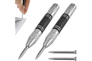 SODWES 2 Pièces Pointeau Automatique,Poincon Metal a Frapper,Pointeau Central Automatique,Poinçons Centraux à Ressort Tension,Pointeau a Frapper,Pointeau Automatique Impact Réglable,Pour Bois,Mur,Metal