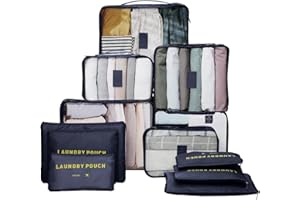 TXBOBECO 12-częściowy zestaw organizerów do walizek, organizerów podróżnych, organizery do walizki, torby na ubrania, kostki do pakowania kosmetyków, organizery podróżne (ciemnoniebieski)