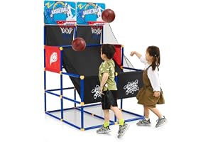 COSTWAY Arcade Basket Set med 2 korgar, 4 bollar och pump, minikorg utomhus, 2 spelare, fälg för barn