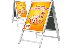 VAIIGO A2 A-Board Pavement Sign - Double Side Display Poster Board Aluminum Frame Sign Board for Outdoor Advertising Display Stand, Silver