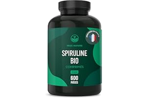 Spiruline BIO - 600 comprimés (500mg) - Analyse française - Sans additifs - Riche en Phycocyanine et Protéines - Hautement dosé - Issu de l'agriculture biologique contrôlée - TRUE NATURE®