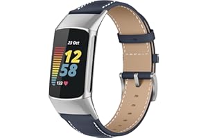 KoGiio Vintage Leder Armband Kompatibel mit Fitbit Charge 6/5, Metallschnalle Atmungsaktiv Ersatzarmband, Herren Damen Ersatz Weich Uhrenarmbänder für Fitbit Charge 5/6 - Blau