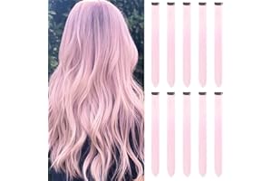 LUCKSWET Colored Hair Extensions Clip In for Girls 22 Inch Colorful Straight Hair Extensions for Party Highlights Hair Accessories Hair Pieces for Women（10 PCS Pink)