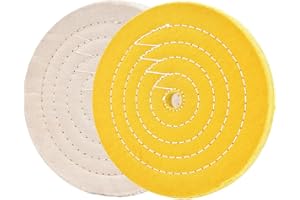 QZATACAEN Obluesky Buffing Polishing Wheel 8"(200mm) x 5/8"(16mm) Arbor White(70 Ply) Yellow(42 Ply) for Bench Grinder Buffer Polisher -2pack