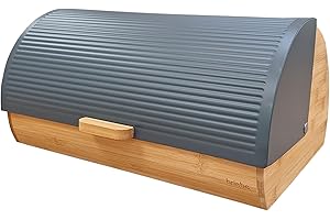briebe Nordic Panera para Guardar Pan de Mesa Madera Bambú, Tapa Deslizante, Bread Box para Almacenamiento Pan y Bollería, Diseño Nórdico Moderno, Gris