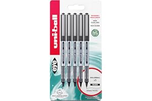 uni-ball UB-150 Eye Black Rollerball Pens. Premium Micro 0.5mm Ballpoint Tip for Super Smooth Handwriting, Drawing, Art, Crafts and Colouring. Fade and Water Resistant Liquid Uni Super Ink. 5 Pack