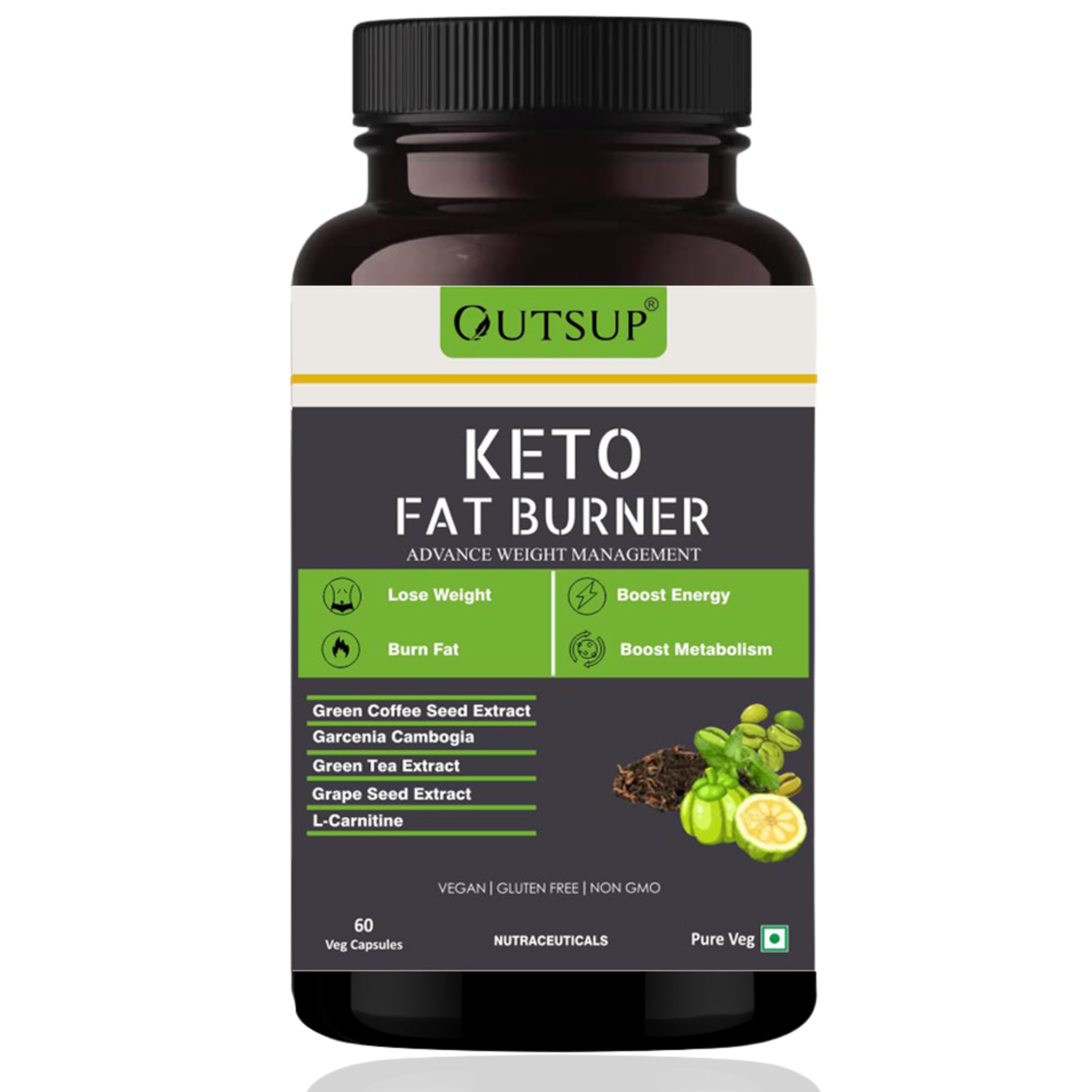 Outsup Keto Fat Burner 60 Capsules 1000MG, Weight Loss Supplement With Garcinia Cambogia, Green Coffee Beans ,Green Tea Extra