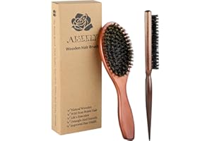 2Pcs AISEELY Teasing Brosse à Cheveux de Salon en Poils de Sanglier, pour Femmes Hommes, pour Cheveux Ondulés, Secs ou Abîmés