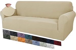 MAXIJIN Creative Jacquard Couchbezüge für 3-Sitzer, Super Stretch rutschfeste Sofabezug für Hunde Haustierfreundliche 1-teilige elastische Möbelschutz-Sofabezüge (3 Sitzer, Hell Beige)