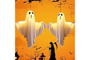 Fantasma Decoración De Halloween,Mein Herz 2 Piezas Ecoración Halloween Fantasmas Colgantes con Luces,Fantasmas Colgantes Halloween Halloween Decoración Colgante para Exterior Patio Jardín