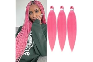CHRAYLEND Pre-Stretched Braiding Hair Easy Braid Professional Itch- Synthetic Fibre Crochet Braids Yaki Texture Hair Extensions 6 Packs Braid Hair (26 Inch(Pack of 3), Pink)