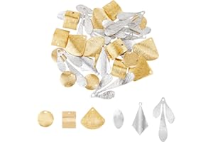 SUPERFINDINGS 60Pcs 6Styles Laiton Pendentifs Charms Réel 24K Plaqué Or Laiton Blanc Charmes Triangle Ovale Carré Ventilateur Blanc Estampage Tag Pendentifs pour DIY Artisanat Fabrication