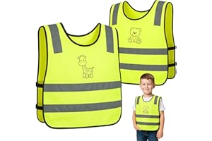 DAQOUPZI 2 Stück Warnweste Kinder, Warnweste Kinder 1-12 Jahre, Reflektorweste, Warnwesten Auto Kind, Kinderwarnweste 3-6 Jahre, Sicherheitsweste für Fahrrad, Schulweg, Auto - Reflektierende Warnwesten