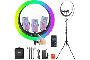 NEEWER 19" Anillo de Luz LED RGB con Soporte, 3 Soportes para Teléfono, Panel Táctil, 2.4G/App Control, 42W CRI97+ 2800lux/0.5m 360° Hue Regulable Iluminación para Transmisión en Vivo Zoom, RP19C