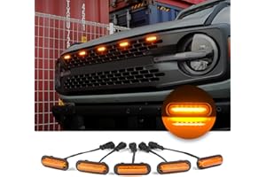 SEVEN SPARTA LED-Grillleuchten vorne, kompatibel mit Ford Bronco, Zubehör 2021, 2022, 2023, 2024, 2/4-Türer, Badlands, Wildtrak Everglades & First Edition mit Sicherung und Kabelbaum, bernsteinfarbenes Licht mit