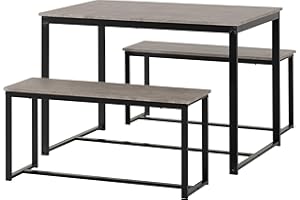 Seconique Lincoln 1+2 Dining Bench Set in Stone Effect/Black