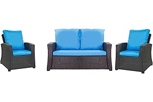 Setgarden® Set de coussins de jardin en rotin 4-5 places – pour canapé, chaise à bascule et salon, confortables pour intérieur et extérieur, polyester – imperméable (bleu, 130 x 60 x 50 / 2 x 50 x 56)