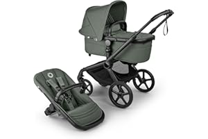 Bugaboo Fox 5 Renew Carrito Todoterreno, Cochecito de Bebé 2 en 1, Suspensión Total, Fácil Plegado, Capazo Espacioso, Asiento Extensible, Maniobrabilidad, Chasis Negro y Capota Forest Green