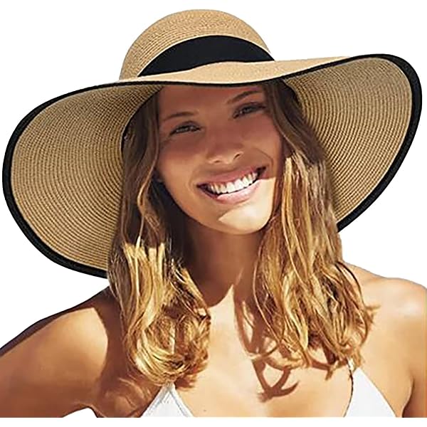 Chapeau De Paille Femme à Large Bord Pliable - Protection UV Avec Nœud Amovible (taille 58cm, Pour Plage)