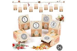 BLUELVES Kalendarz adwentowy do napełniania, 24 domki, kalendarz adwentowy do samodzielnego wykonania, kalendarz adwentowy do samodzielnego napełniania, domki na Boże Narodzenie 2024, do majsterkowania