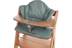 aMami Zweiteiliges Sitzkissen für Hochstuhl Hauck – Handgefertigt – Wasserdichtes Oxford-Gewebe – Antiallergisch – Bequemes Polster mit Klettverschluss - Grün