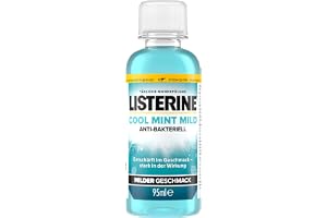LISTERINE Cool Mint Mild (95 ml), antibakteriell munsköljning med eteriska oljor & utan alkohol, mild tandvård munvatten, minskar placket, bekämpar effektivt dålig andedräkt