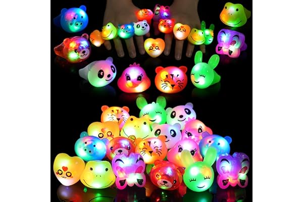HOTUT Bagues Lumineuses, 18 pièces cadeaux de fête à LED, Lumineux Anneaux de Gelée, Fête LED Jouet Bagues pour enfants et adultes, Lumineux Jouet de Doigt pour Party Halloween Noël Cadeaux
