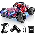 Hosim 1:14 RC Cars with Colorful LED Lights, 40+ KPH High Speed Remote Control Car, 4X4 RTR Fast RC Trucks Waterproof Hobby Toy Off-Road Jumping Crawler Electric Vehicle for Boys Children Adults (Red)