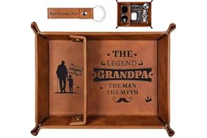 Belillpipi Valet Tray Gifts for Grandad, Bedside Organiser Grandfather Birthday Gift, Best Presents for Grandad on Fathers Day Christmas, PU Leather Tray for Wallet Keys Watch (Grandpa)