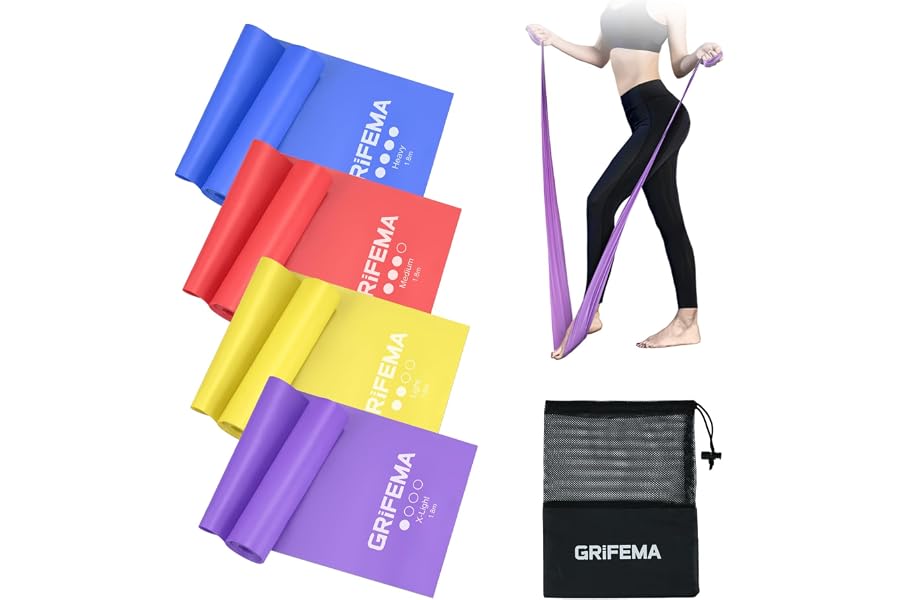GRIFEMA GA5002 Bandas Elasticas Fitness[Set de 4] 1.8M, Cintas Elasticas con 4 Niveles de Resistencia para Entrenamiento de F