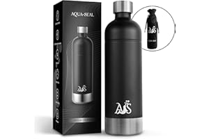 AQUA~SEAL 𝐀𝐐𝐔𝐀~𝐒𝐄𝐀𝐋® Botella de Agua de Acero Inoxidable-Libre de BPA-Compatible con Aarke Carbonator 3,Philips GoZero, Sodapop, Brita sodaONE-Capacidad de Agua con Gas de 1 Litro (NEGRO)