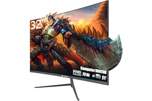 CRUA 32 Inch Curved Computer Monitor, Ultra-Thin Zero Frame, 75Hz FHD 1920x1080p Desktop Monitor, Business Computer Monitors HDMI/VGA, Home Office Business PC Monitor(VESA100*100)