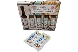 Monin Coffee Syrups Set 5x 50ml Flasche mit Benefux. Erfrischungstüchern 250 ml
